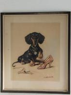 antieke tekening-schilderij hond tekkel  van A. Röseler, Enlèvement ou Envoi