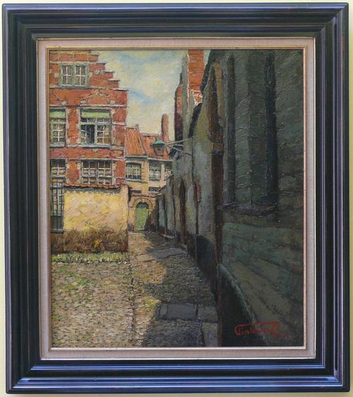 SCHILDERIJ BEGIJNHOF KORTRIJK DOOR R. PINTELON, Antiek en Kunst, Kunst | Schilderijen | Klassiek, Ophalen
