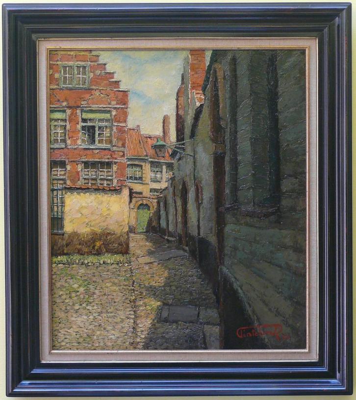 SCHILDERIJ BEGIJNHOF KORTRIJK DOOR R. PINTELON, Antiek en Kunst, Kunst | Schilderijen | Klassiek, Ophalen