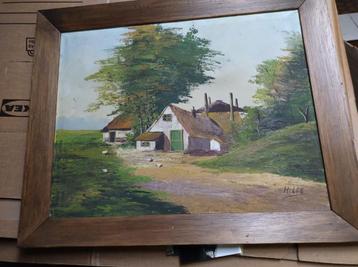 Schilderij boerderij met kippen (Hille) beschikbaar voor biedingen