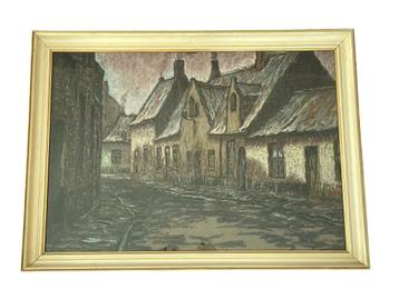 Jan De Clerck, pastel ancien, 1904, rue flamande disponible aux enchères