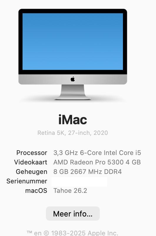 iMac 27 pouces année modèle 2020, Informatique & Logiciels, Apple Desktops, Comme neuf, iMac, HDD et SSD, Inconnu, 8 GB, Enlèvement