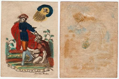 Uiterst zeldzame kopergravure ingekleurd . Heilige MARTINUS, Antiek en Kunst, Kunst | Etsen en Gravures, Verzenden