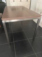 Keukentafel met inox onderstel. 80/145 75 hoog, 50 tot 100 cm, 100 tot 150 cm, Gebruikt, Rechthoekig