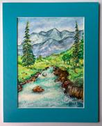 Landschap Tekening met oliepastel. NIEUW., Antiek en Kunst, Ophalen