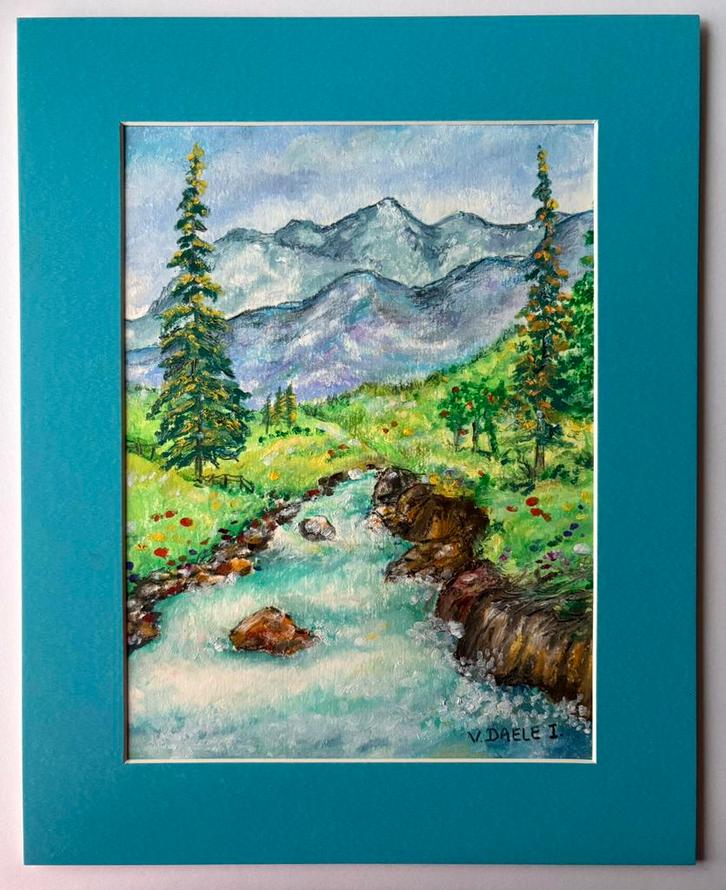 Landschap Tekening met oliepastel. NIEUW., Antiek en Kunst, Kunst | Tekeningen en Fotografie, Ophalen