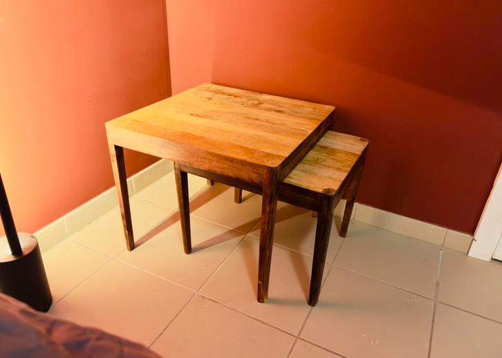 Set Massief Houten Bijzet/Salontafels, Huis en Inrichting, Tafels | Salontafels, Zo goed als nieuw, 50 tot 75 cm, 50 tot 100 cm