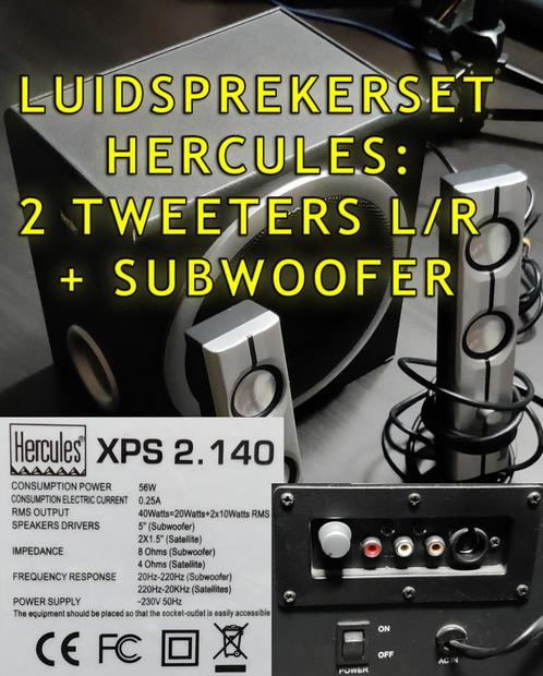 luidsprekerset Hercules: 2 stereo tweeters L/R + subwoofer, TV, Hi-fi & Vidéo, Enceintes, Utilisé, Subwoofer, Moins de 60 watts