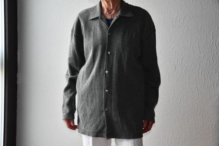 Grijs geribd herenhemd - Hey-Him - Maat M, Kleding | Heren, Overhemden, Zo goed als nieuw, Halswijdte 39/40 (M), Grijs, Ophalen of Verzenden