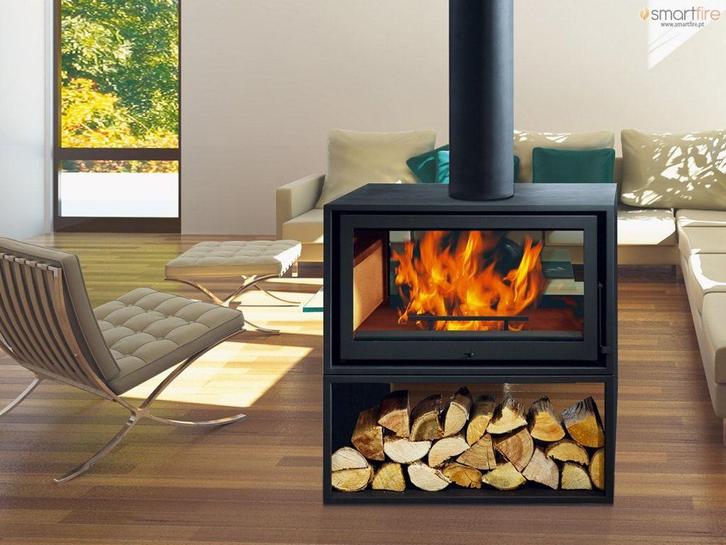 Poêle à bois design double vitres, Maison & Meubles, Poêles, Utilisé, Autoportant, Poêle à bois, Bois, Enlèvement