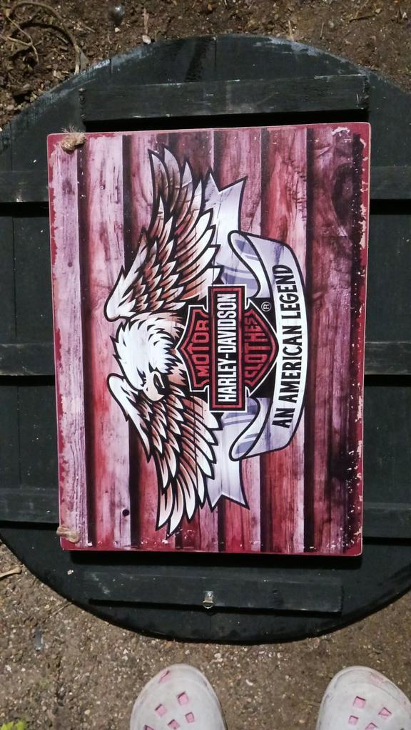 plaque murale Harley Davidson en bois d albesia 40x30 cm, Antiek en Kunst, Kunst | Beelden en Houtsnijwerken, Ophalen of Verzenden