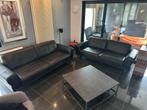Zwart lederen salon, Huis en Inrichting, Ophalen, Gebruikt, Leer, Modern