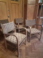4 oude fauteuils van hout/riet €40,00 voor de 4, Huis en Inrichting, Fauteuils, Ophalen, Gebruikt, Hout