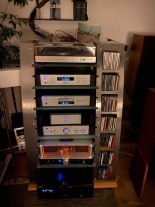 Meuble Hi-Fi - avec façades en verre et étagères en inox bro, TV, Hi-fi & Vidéo, TV, Hi-fi & Vidéo Autre, Comme neuf, Enlèvement ou Envoi