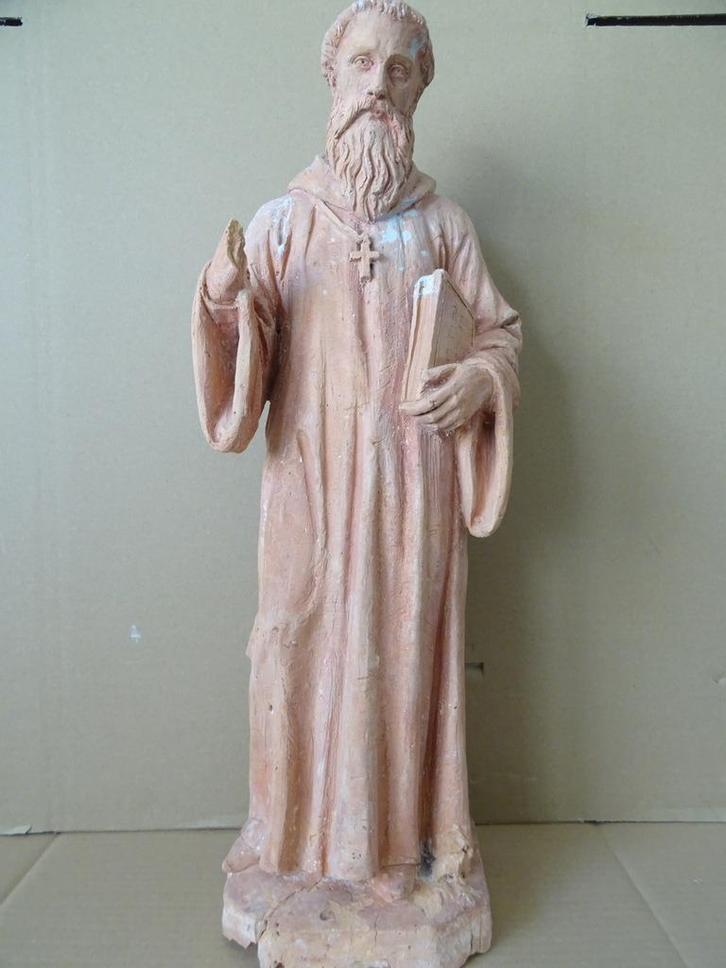 Statue ancienne Saint Benoît ? statue argile chamotte 54cm, Antiquités & Art, Antiquités | Objets religieux, Enlèvement ou Envoi