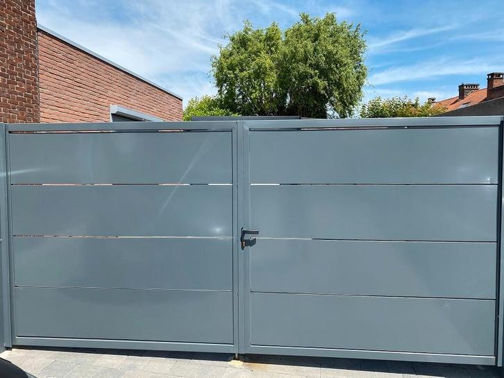 tuinpoort gebruikt in de showroom 340*180, Tuin en Terras, Tuinpoorten, Zo goed als nieuw, Draaipoort, Staal, 150 tot 200 cm, 200 cm of meer