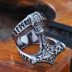 Viking ring met de hamer van Thor - Mjölnir, Nieuw, Heer, IJzer of Staal, Zilver