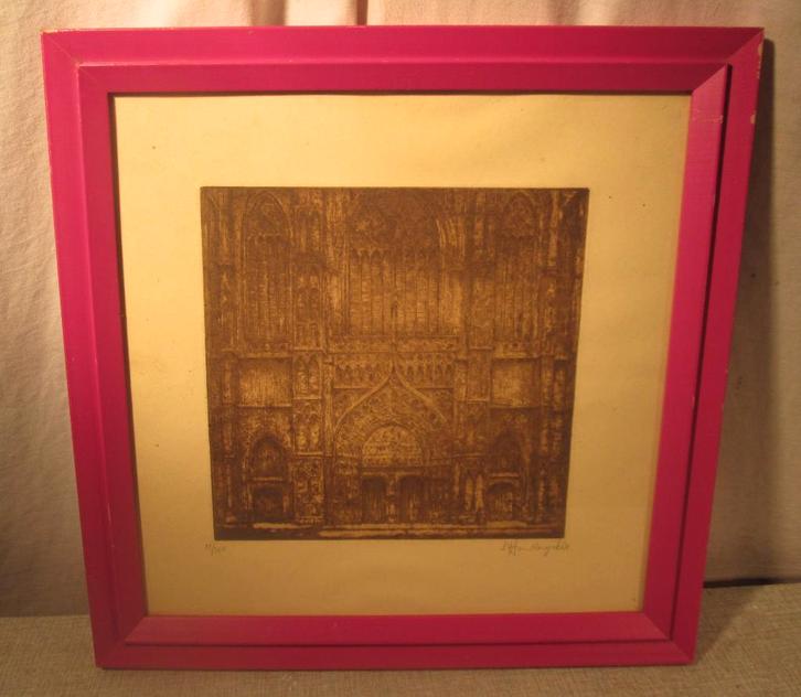 Mooie Oude Ets 'Ingang van de Kathedraal' - L Henderijckx, Antiek en Kunst, Kunst | Etsen en Gravures, Ophalen of Verzenden
