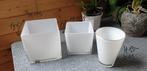 3 wit glazen bloempotten, Tuin en Terras, Bloempotten, Ophalen of Verzenden, Zo goed als nieuw