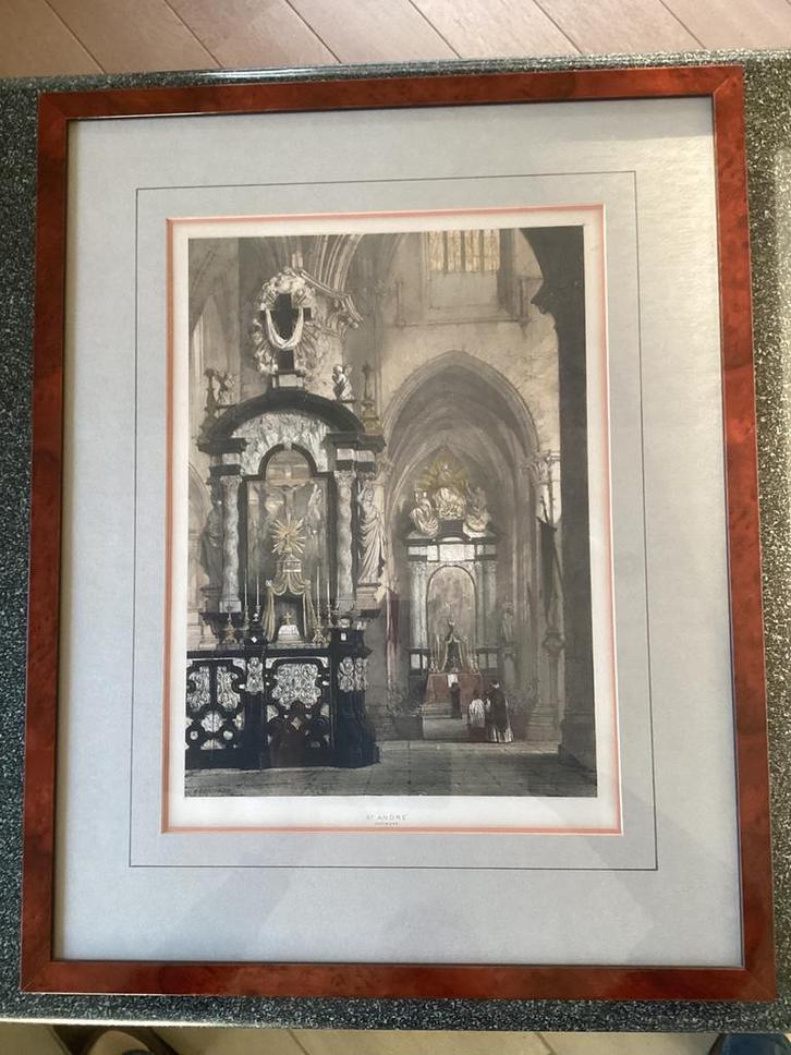 Antwerpen St.-Andrieskerk, Steendruk ca 1831 J. Nash, Antiek en Kunst, Kunst | Tekeningen en Fotografie, Ophalen