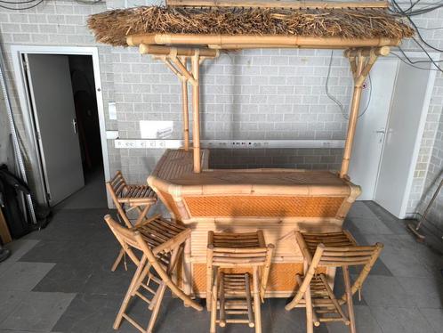 Bamboo-bar met 4 stoelen, Tuin en Terras, Tuinsets en Loungesets, Zo goed als nieuw, Ophalen of Verzenden