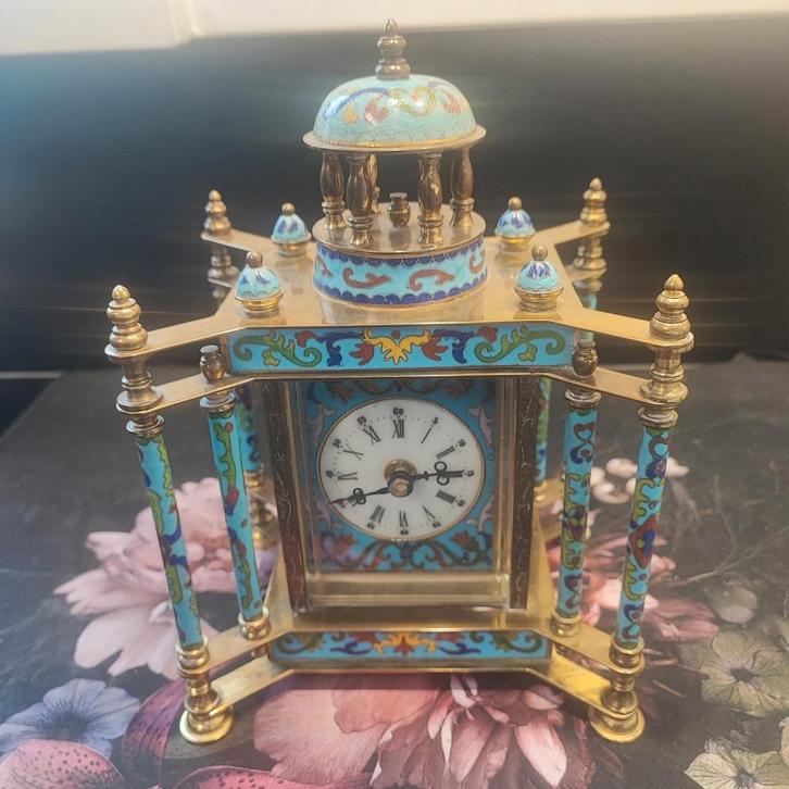 Horloge de table - Émail, laiton, bronze - 19-20e siècle, Antiquités & Art, Antiquités | Horloges, Enlèvement ou Envoi