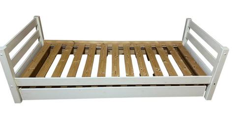 Eenpersoonsbed in massief dennenhout - wit met onderbed, Huis en Inrichting, Slaapkamer | Bedden, Gebruikt, Eenpersoons, 90 cm