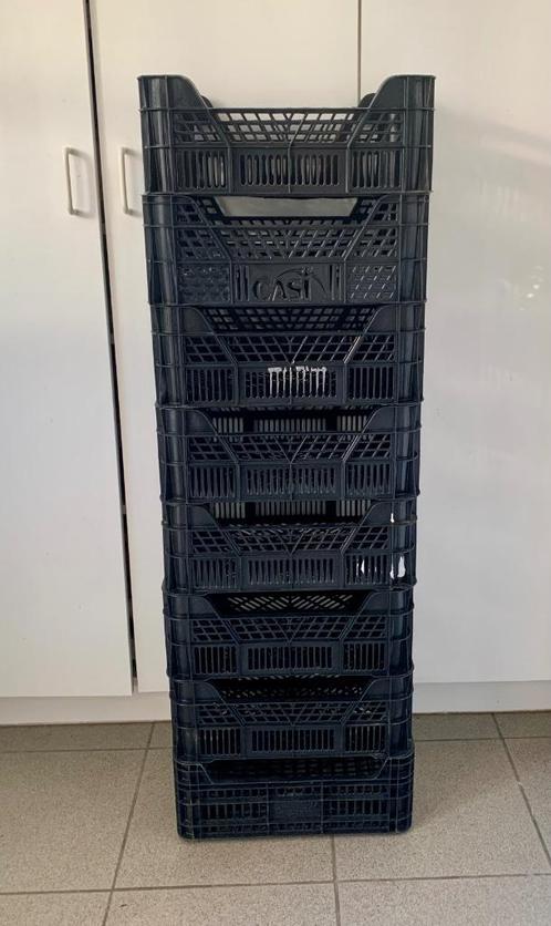 10 stapelbare bakken, kleine  kratten zwart plastiek, Doe-het-zelf en Bouw, Kratten en Dozen, Zo goed als nieuw, Krat, Minder dan 50 cm