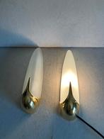 Vintage paar wandlampen Marga-schansen, messing en melkglas, Enlèvement ou Envoi, Utilisé