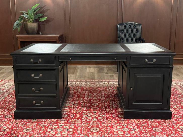 Klassiek Engels bureau zwart (partnerdesk) #588, Huis en Inrichting, Bureaus, Zo goed als nieuw, Bureau, Ophalen of Verzenden