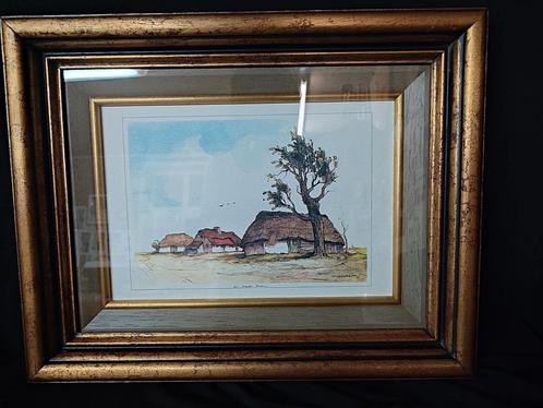 Aquarel ets. Dirk Baksteen, Antiek en Kunst, Kunst | Schilderijen | Klassiek, Ophalen of Verzenden