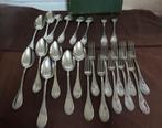 12 oude lepels & 12 vorken met pareltjesrand Phenix Argentin, Antiek en Kunst, Ophalen of Verzenden
