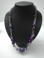 1970's ketting LDADPR met paarse kraaltjes, Handtassen en Accessoires, Kettingen, Kunststof, Verstelbaar, Paars, Nieuw