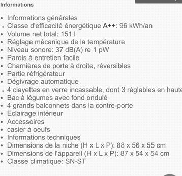 Frigo bosh encastrable neuf jamais utilisé, Electroménager, Enlèvement