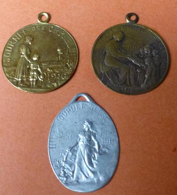 3 Franse Patriottische medailles WOI