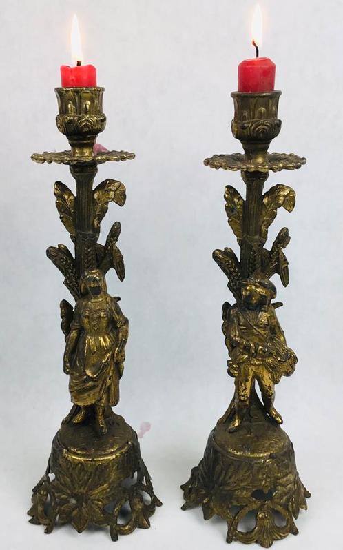 Paire de bougeoirs laiton bronze antique France, Antiquités & Art, Antiquités | Bougeoirs, Enlèvement ou Envoi