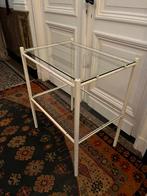 VINTAGE IJZER TAFEL MET GLAZEN LEGPLANKEN BIJZETTAFEL, Ophalen, Zo goed als nieuw, Glas