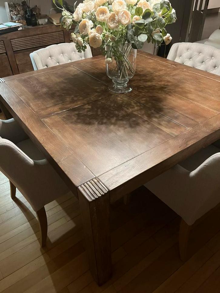 Table carrée + dressoir en bois asiatique, Huis en Inrichting, Complete eetkamers, Gebruikt, Ophalen