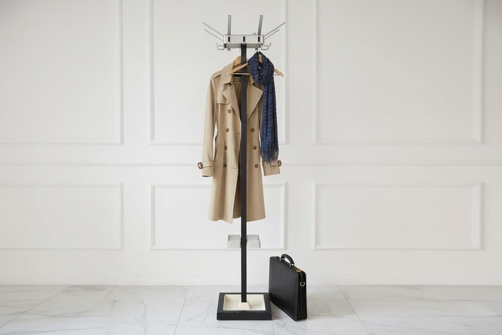 Vintage Kapstok met Parapluhouder, Chroom & Zwart Metaal, 19, Ophalen of Verzenden, Metaal