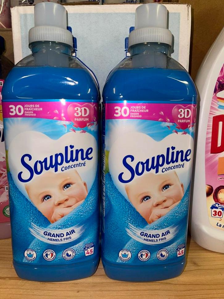 Adoucissant Soupline: 45lavage-1L +autres produits LIVRAISON, Maison & Meubles, Produits de nettoyage, Enlèvement ou Envoi