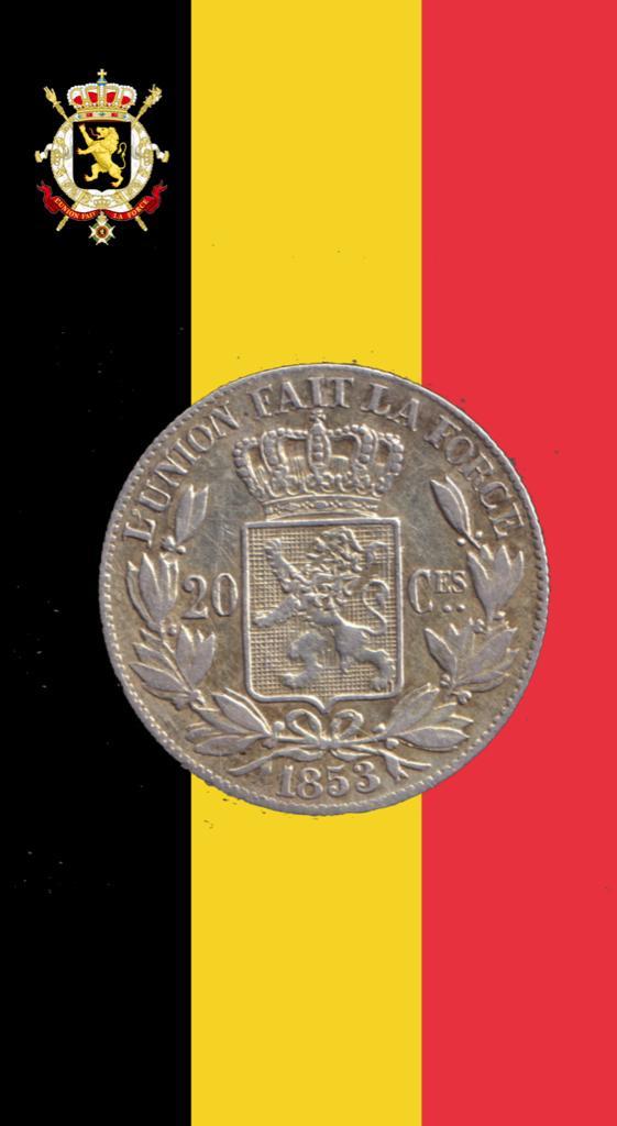 20 cent 1853 L.W. - Leopold I, Postzegels en Munten, Munten | België, Losse munt, Zilver, Zilver, Verzenden