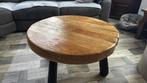 Salontafel massief mangohout met zwarte houten poten, Ophalen, Gebruikt, 50 tot 75 cm, Rond