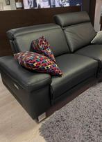 Zwart leder salon, Ophalen, Driepersoons, Leer, Zo goed als nieuw