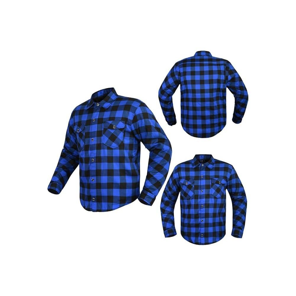 Nieuw motorshirt van flanellen en kevlar in zwart en blauw, Motoren, Verzenden, Nieuw met kaartje, Kinderen, Jas | textiel