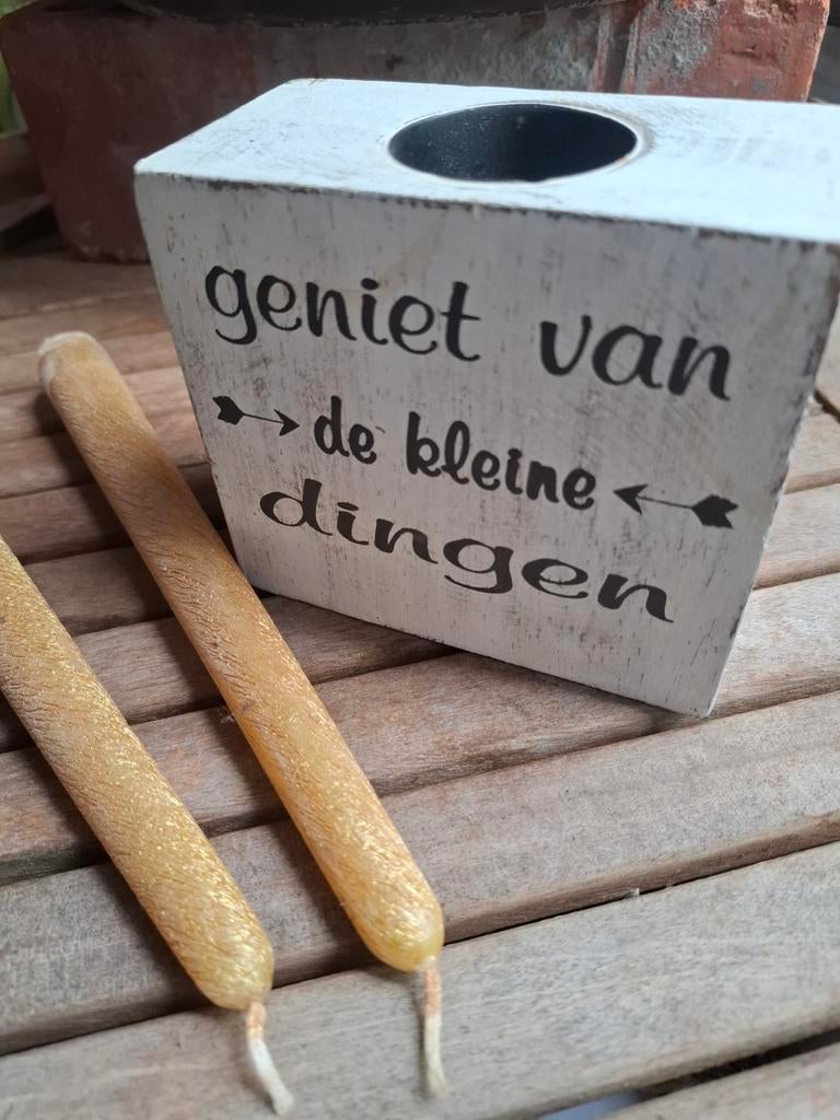 Bougeoir à thé en bois « Enjoy the little things », Maison & Meubles, Accessoires pour la Maison | Tableaux à écrire & Proverbes