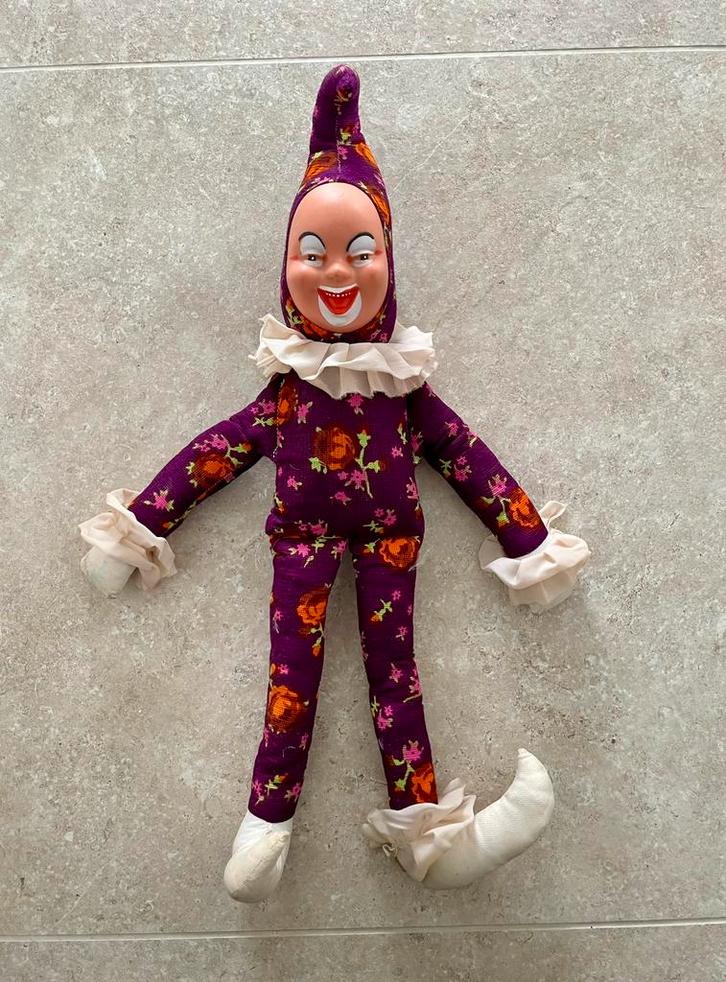 Creepy Vintage Harlekijn Pop 60cm, Verzamelen, Poppen, Pop, Ophalen of Verzenden