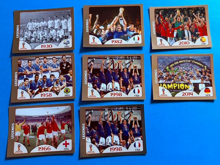 Lot 8 Panini Coupe du Monde Russie 2018 Gold Edition Legends, Collections, Autocollants, Neuf, Sport, Envoi