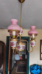 Vintage Franse kroonluchter met drie lampjes /porselein, Ophalen