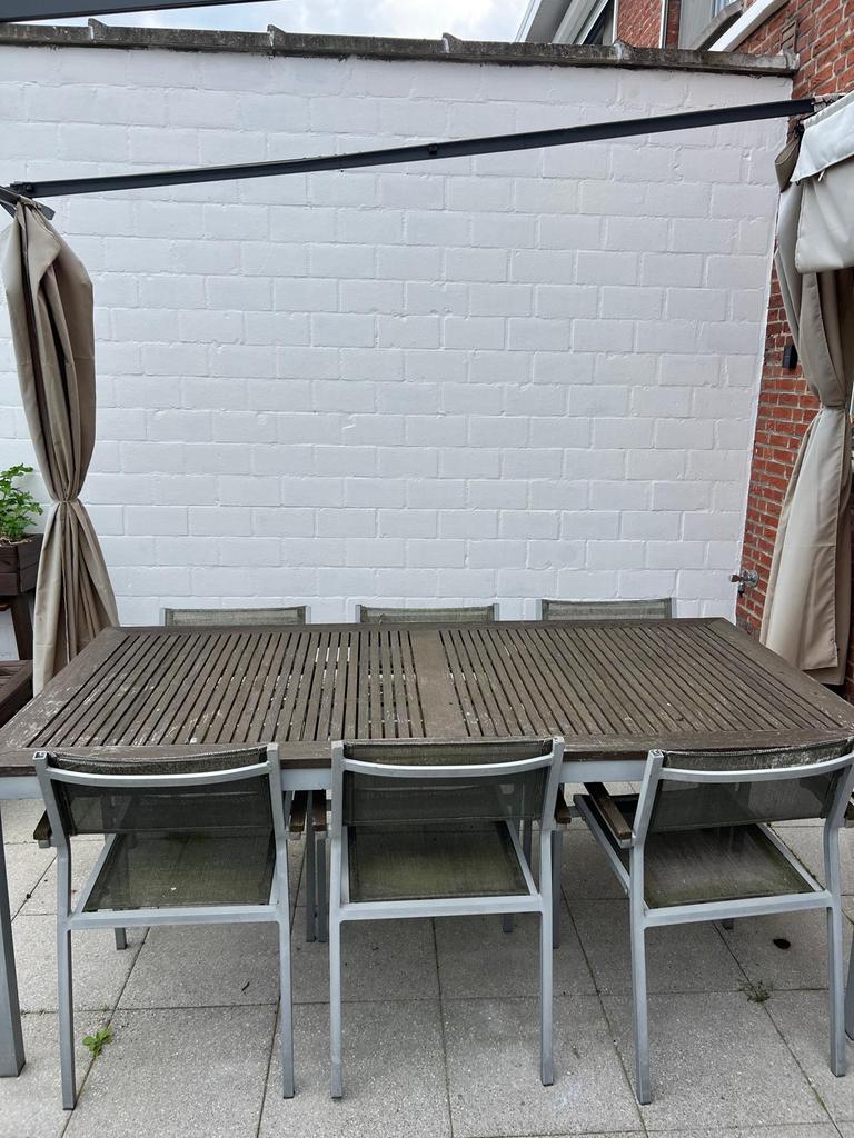 Tuin set tafel en zes stoelen, Ophalen, Gebruikt