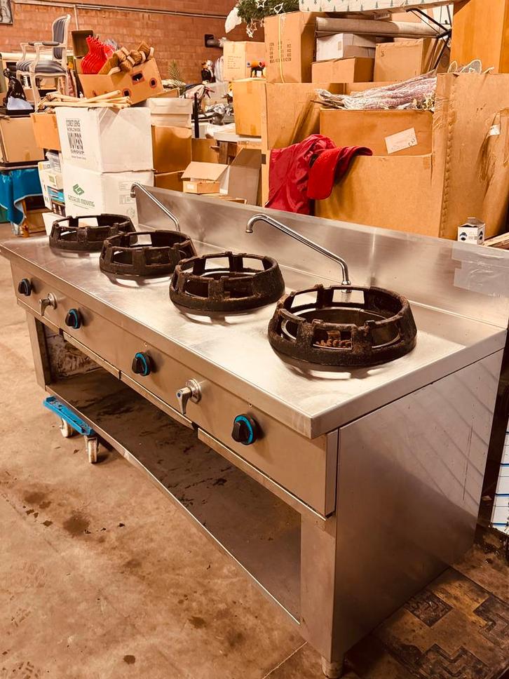 Gas wok fornuis - 56 kW - 4 kookzones - incl. 2 mini, Elektronische apparatuur, Fornuizen, Gas, 4 kookzones, Ophalen of Verzenden